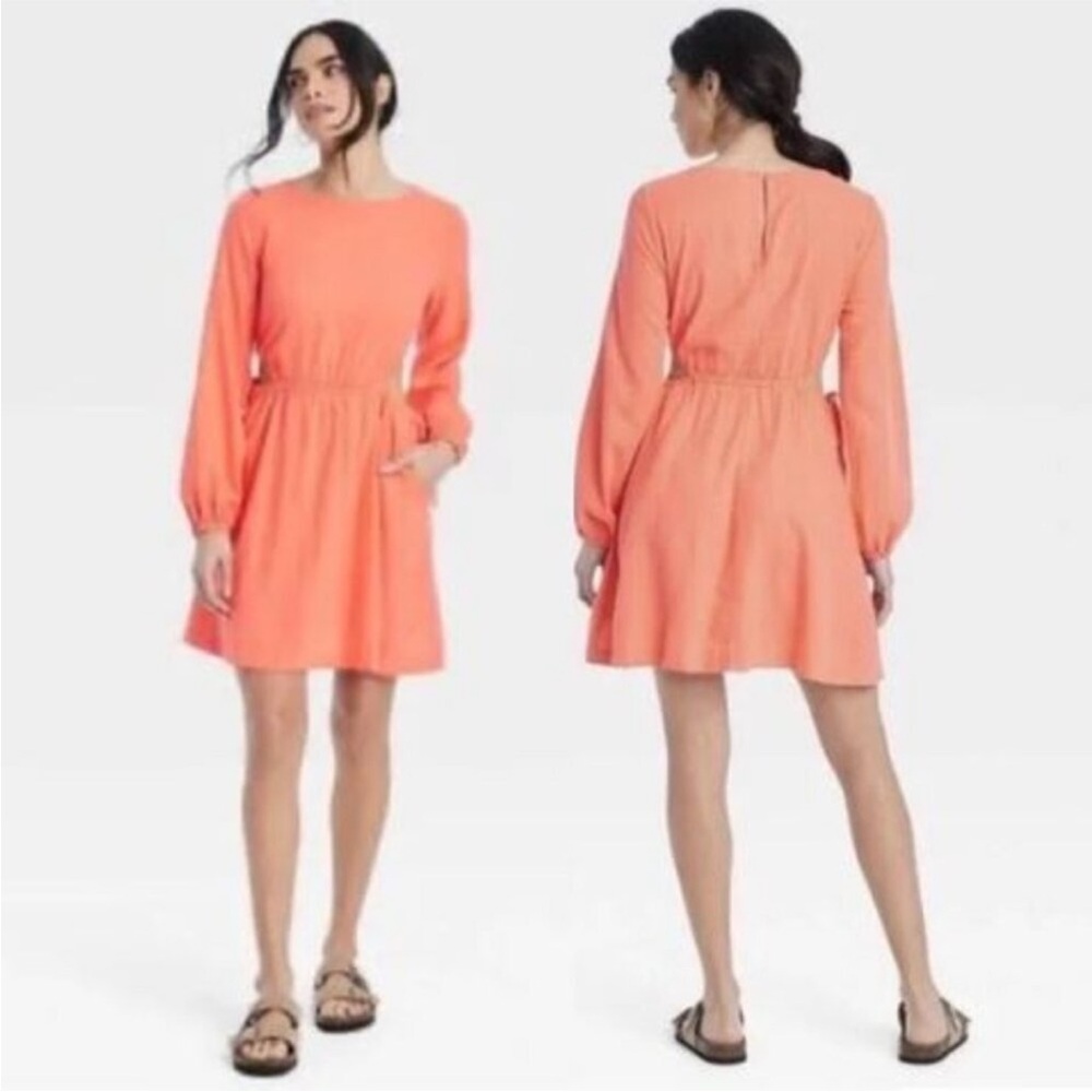 Universal Thread Vibrant Coral Long Sleeve Dress